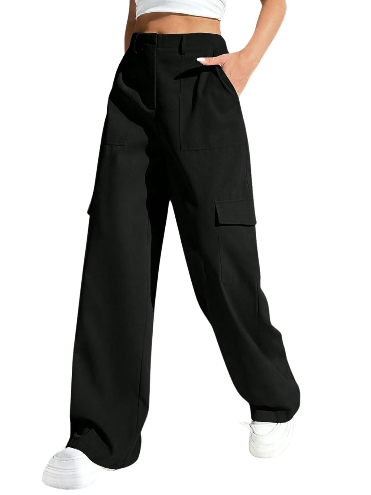 GRECIILOOKS Cargo Pants For Woman | Trousers For Womans |High Waist Cotton Trouser for Women – Flared Parachute Pants with Side Pockets |Womens Cargo Pant | Elegant for College & Events (Available in Plus Size)