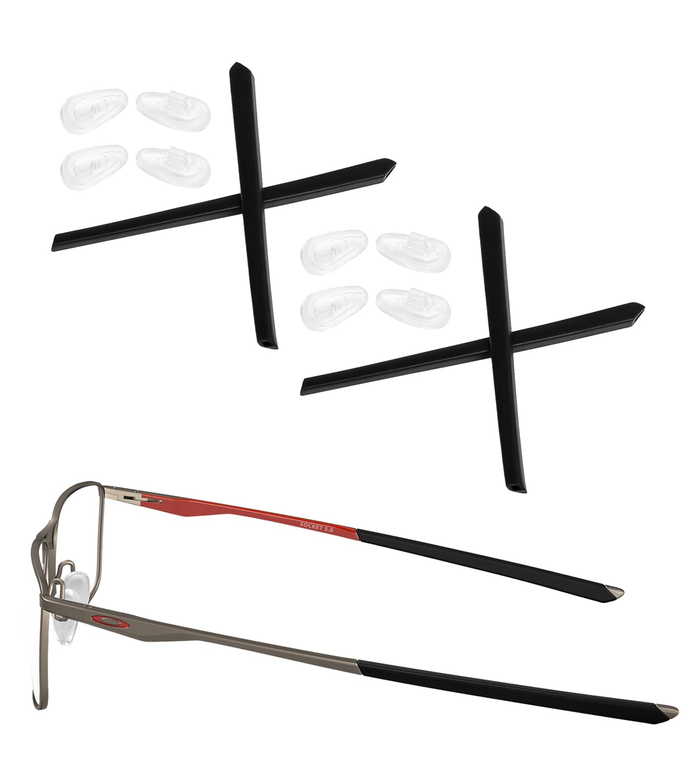 2 Set Replacement Rubber Kit Earsocks Nose Pads for Oakley Socket 5.0 OX3217/Socket 5.5 OX3218 140mm Eyeglasses Frame, Black Set