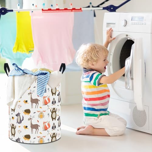 Image of 19.7 inch Laundry Basket,Kids Dirty Clothes Hamper,Waterproof Storage Bin,Room Decor,Gift Baskets,Nursery Hamper(Forest Animal)