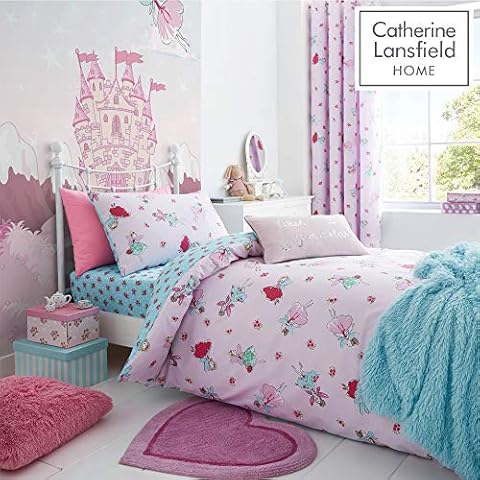 Catherine Lansfield Fairies Easy Care Double Duvet Set Pink Cover