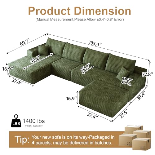 Image of 96 inch Sectional Couches for Living Room Cloud Couch Sofa with L-Shape Upholstered Boneless Couchs Modern Modular Sectional Couch with Chaise