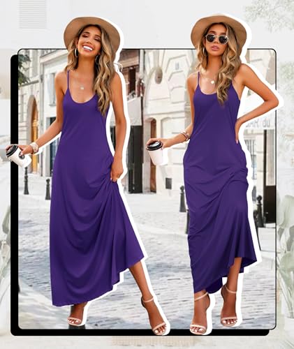 Image of Wolddress Womens Maxi Dress with Pockets 2026 Casual Strap Plus Size Loose Plain Long Office Summer Beach Travel Dresses S-5X