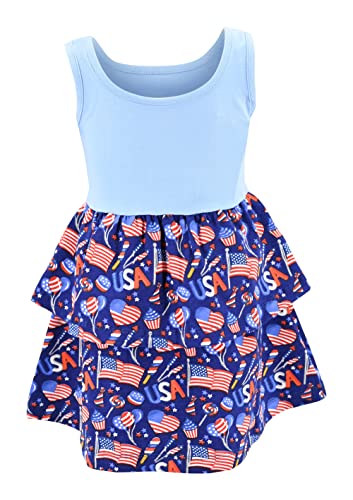 Unique Baby Flag Print Girls 4th of July Outfits for Girls Patriotic Dresses4