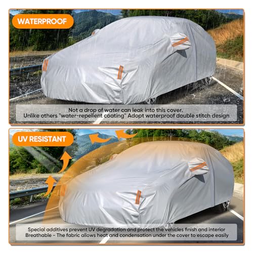 Image of NEVERLAND Sedan Car Cover Waterproof Heavy Duty All Weather Protection Snow Anti-UV Windproof Outdoor Full Car Cover Fit for Automobiles BMW /Mercedes-Benz /Honda (185-196 inch)