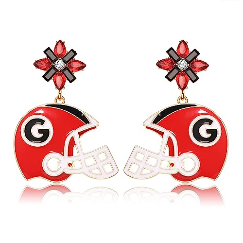 Football Earrings for Women Dangling Sparkle Rhinestone Crystal Football Helmet Dangle Drop Earrings Hypoallergenic Gameday Sports Team Dangly Earrings Statement College School Spirit Football Earrings Jewelry Game Day Outfits for Football Fans