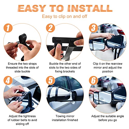 2 Pieces Black Car Towing Mirror Clip on Side Extension Towing Mirror 360 Degree Rotation Adjustable Dual View Tow Mirror for Car Truck Auto - Image 6