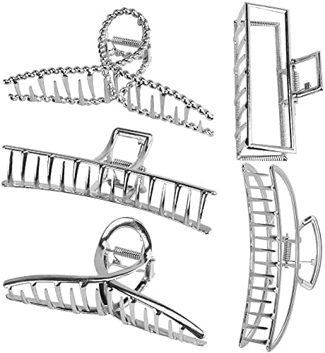 Hair Claw Clips, Large Hair Clips for Thick Hair, Metal Hair Clips, Long Hair Clips, Big Jaw Clips for Hair, Butterfly Hair Clips with Teeth, Grip Hair Clamps Non-Slip Hair Clips for Women Silver