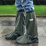 Waterproof Shoe Covers For Rain,Rain Boot Covers With Zipper,Galoshes Shoe Ponchos,Reusable & Foldable,Non-Slip PVC Snow Boot Covers for Men and Women (Dark green, X-Large)