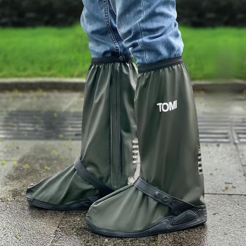 Waterproof Shoe Covers For Rain，Rain Boot Covers With Zipper,Galoshes Shoe Ponchos,Reusable & Foldable,Non-Slip PVC Snow Boot Covers for Men and Women (Dark green, X-Large)