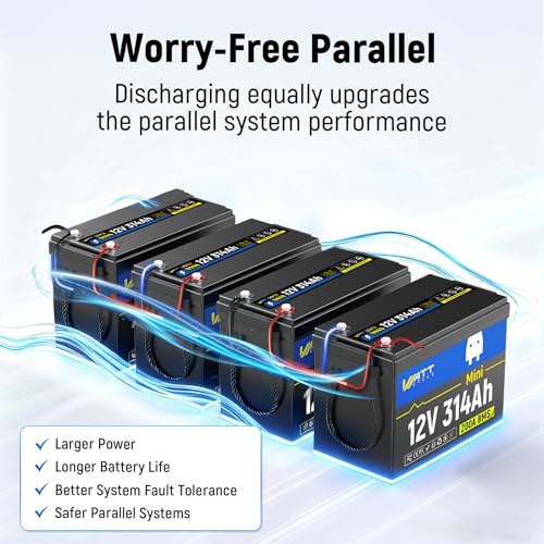 Image of WattCycle 12V 314Ah Mini LiFePO4 Lithium Battery, Upgraded Cooling Fins & Braided Wires, 200A BMS & 4.01kWh Energy, 4000+ Cycles, Ideal for RV, Marine, Camping, Solar Off-Grid