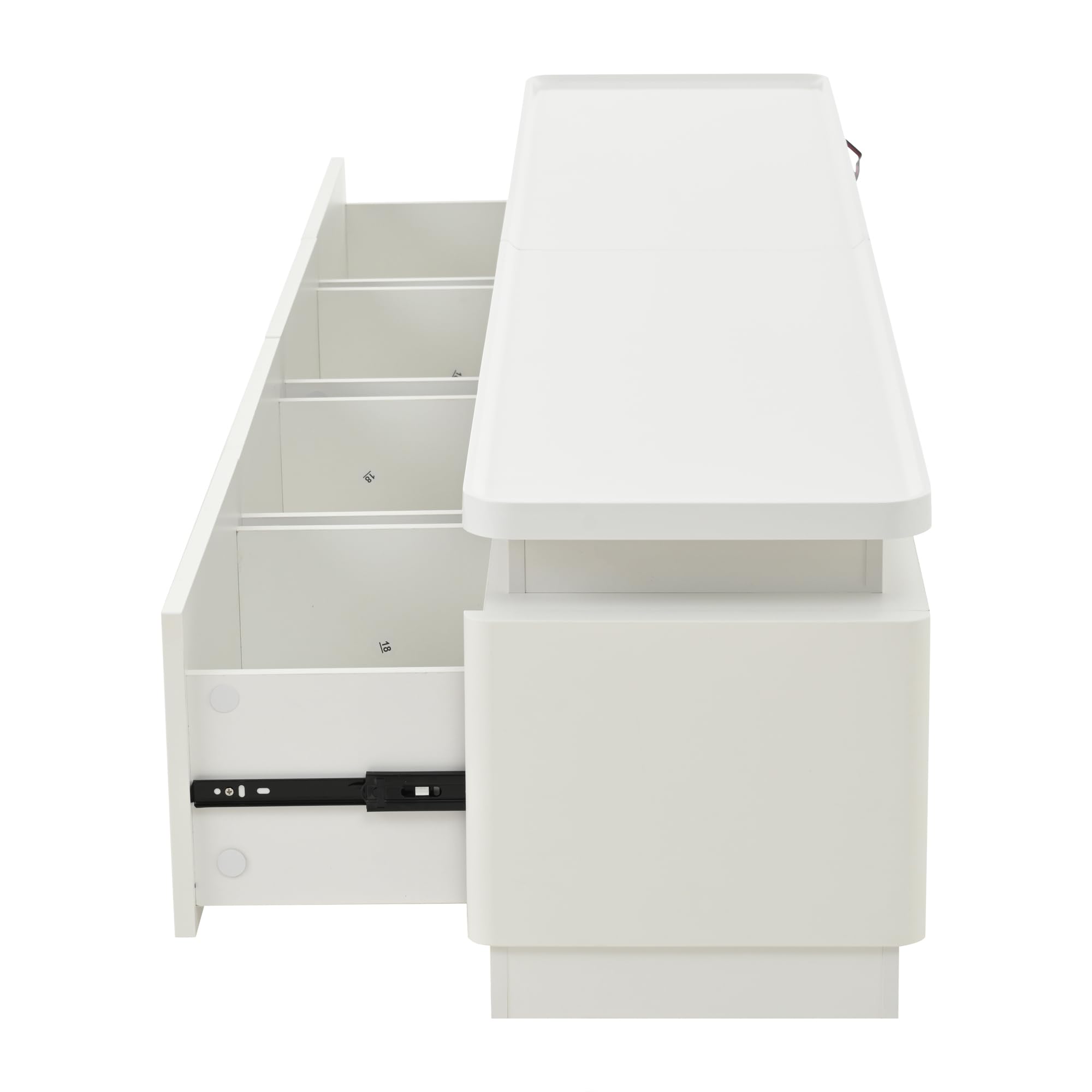 Armadio per TV con 4 cassetti, 180 x 34 x 40 cm, con LED, lucido e tavolo per TV, adatto per TV da 80 pollici (bianco)