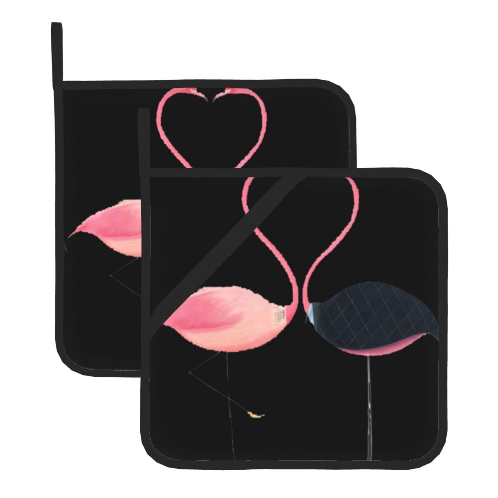 WHJSHOP Watercolor Flamingos Prints Square Hot Pads for Kitchen - Waterproof Pot Covers with Hanging Loops - Thick Heat Resistant Trivets for Serving & BBQ, 2-Piece Set