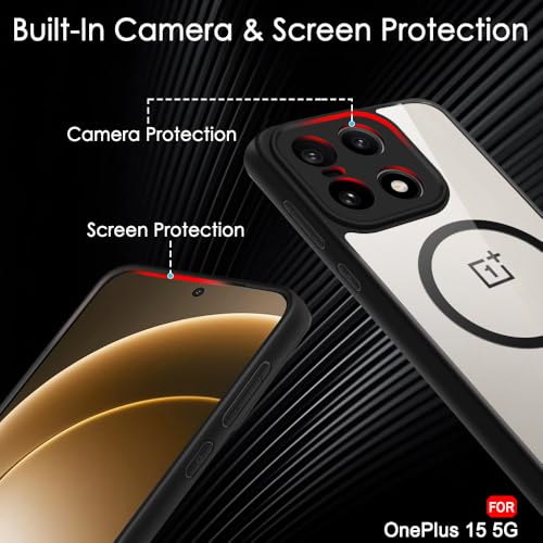 Image of TheGiftKart Hybrid Shockproof Back Cover Case for OnePlus 15 5G Compatible with MagSafe | Hard Back Cover for OnePlus 15 5G (PC & TPU, Transparent Clear Back, Black Sides)