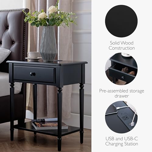 Image of Leick Home Coastal Nightstand Side Table, 24 inch, Swan Black