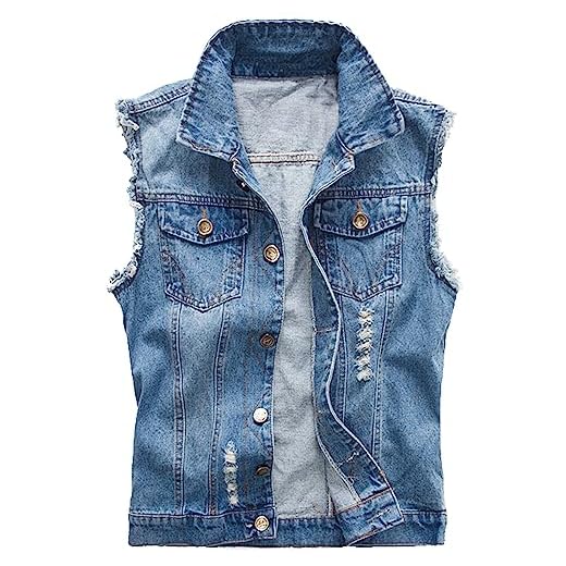 semen Herren Ärmellose Zerrissene Jeans Weste Fit Beiläufige Cowboy Denim Jacke Weste Slim Fit Beiläufige Weste Jeansweste (XL, Blau) 6 Kelmon Herren Ärmellos Denim Westen (Medium, Blau)