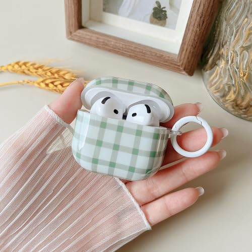 Image of MINSCOSE for AirPods 4 Clear Case,Cute Retro Plaid Pattern Design with Girly Keychain Lock,Soft TPU Protective Shockproof Cover with Cleaner Kit for Girls Women for Airpods 4-Green