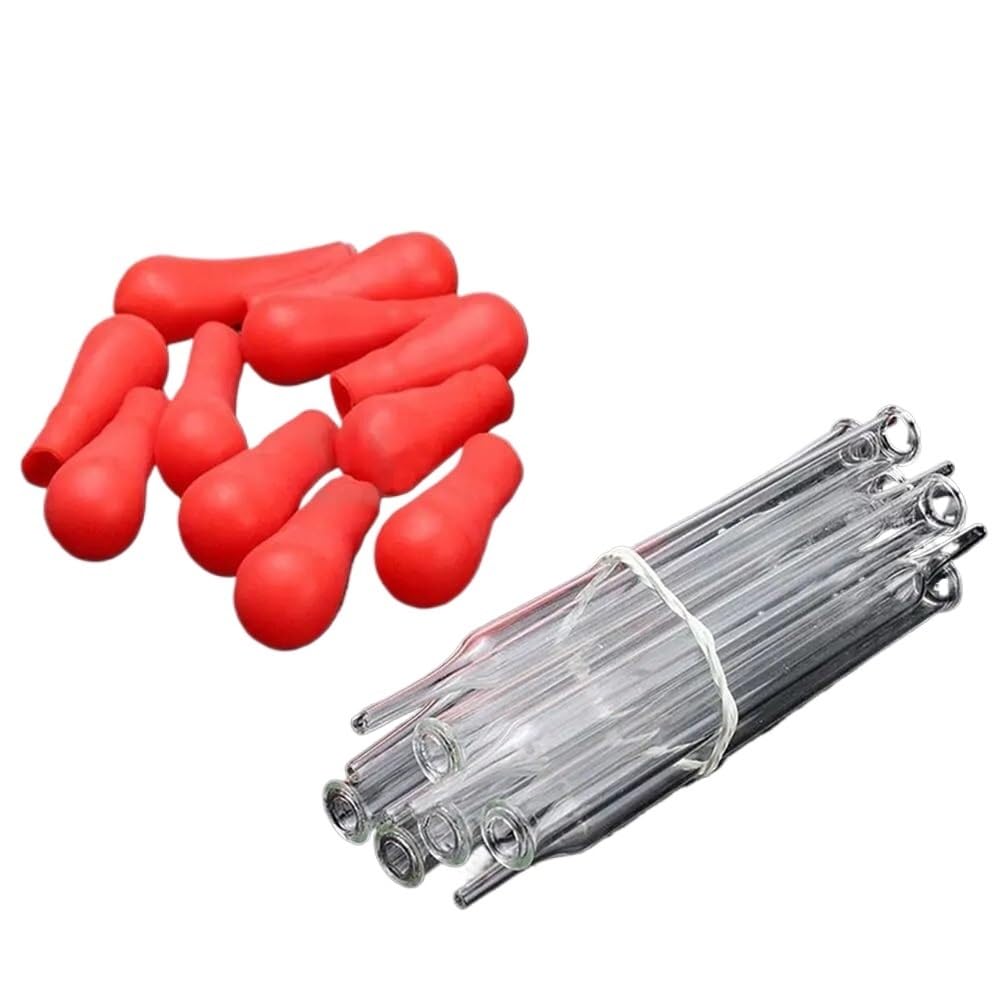 Pipeta de transferencia de vidrio, Pipeta cuentagotas de vidrio, cabeza goma roja, transparente, 10 ml, 120 mm, 5 unidades