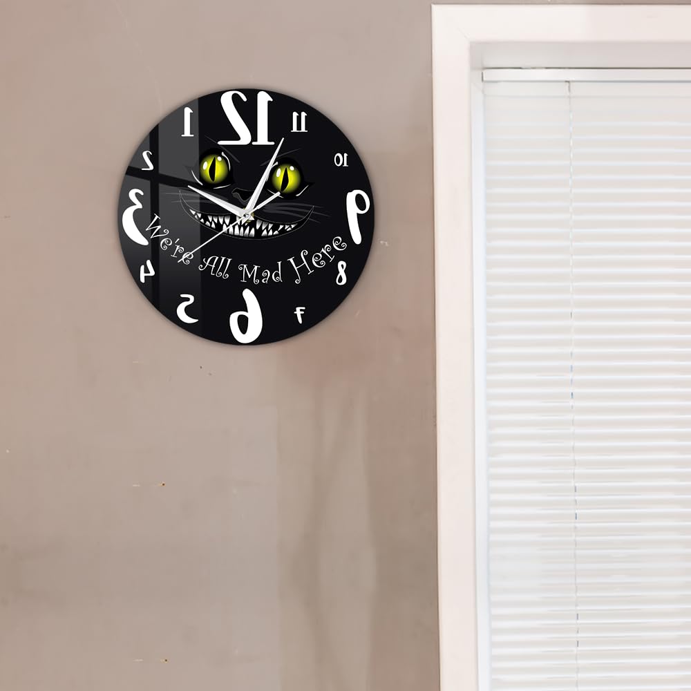 Reloj de marcha atrás con diseño de gato de Cheshire de 15 pulgadas, en sentido contrario a las agujas del reloj, reloj de pared silencioso de cuarzo sin tictac, funciona con pilas, estamos
