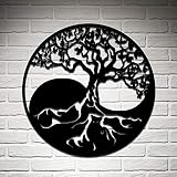 Artmyharbor Tree of Life Metal Wall Art Decor Yin Yang 3D Wall Silhouette Metal Wall Hangings Home O