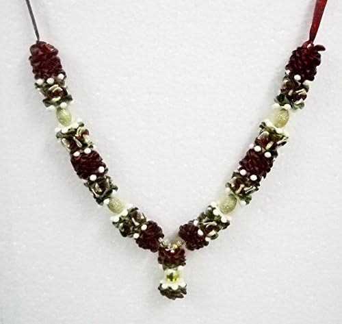 Dark Maroon & White Satin Ribbon Artificial Floral Deity Garland Hindu God Mala India