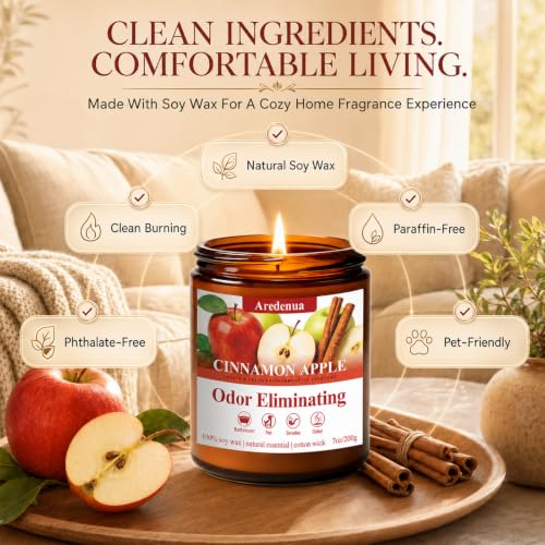 Image of 4-Pack Odor Eliminating Candles, 28 oz Soy Scented Candle for Home | Eliminates 95% of Pets, Smoke, Food and Bathroom Odors, 200 Hour Burn, Air Fresh Scent of Lemon, Vanilla, Apple, Cedar
