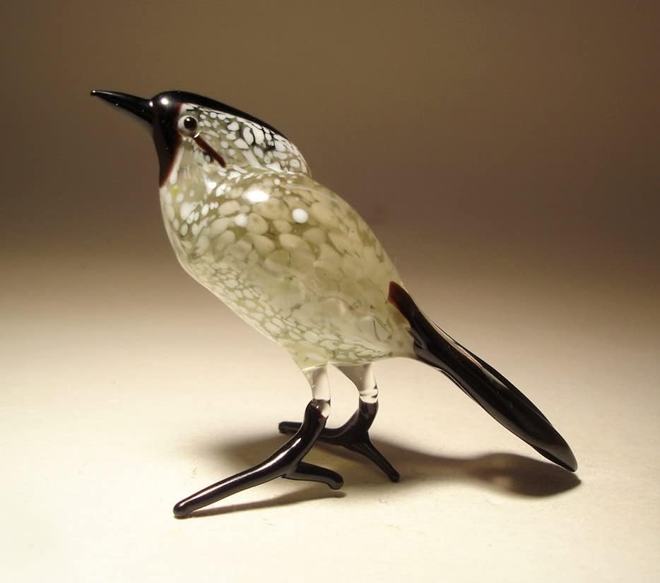Glass Black & White Warbler Bird Figurine
