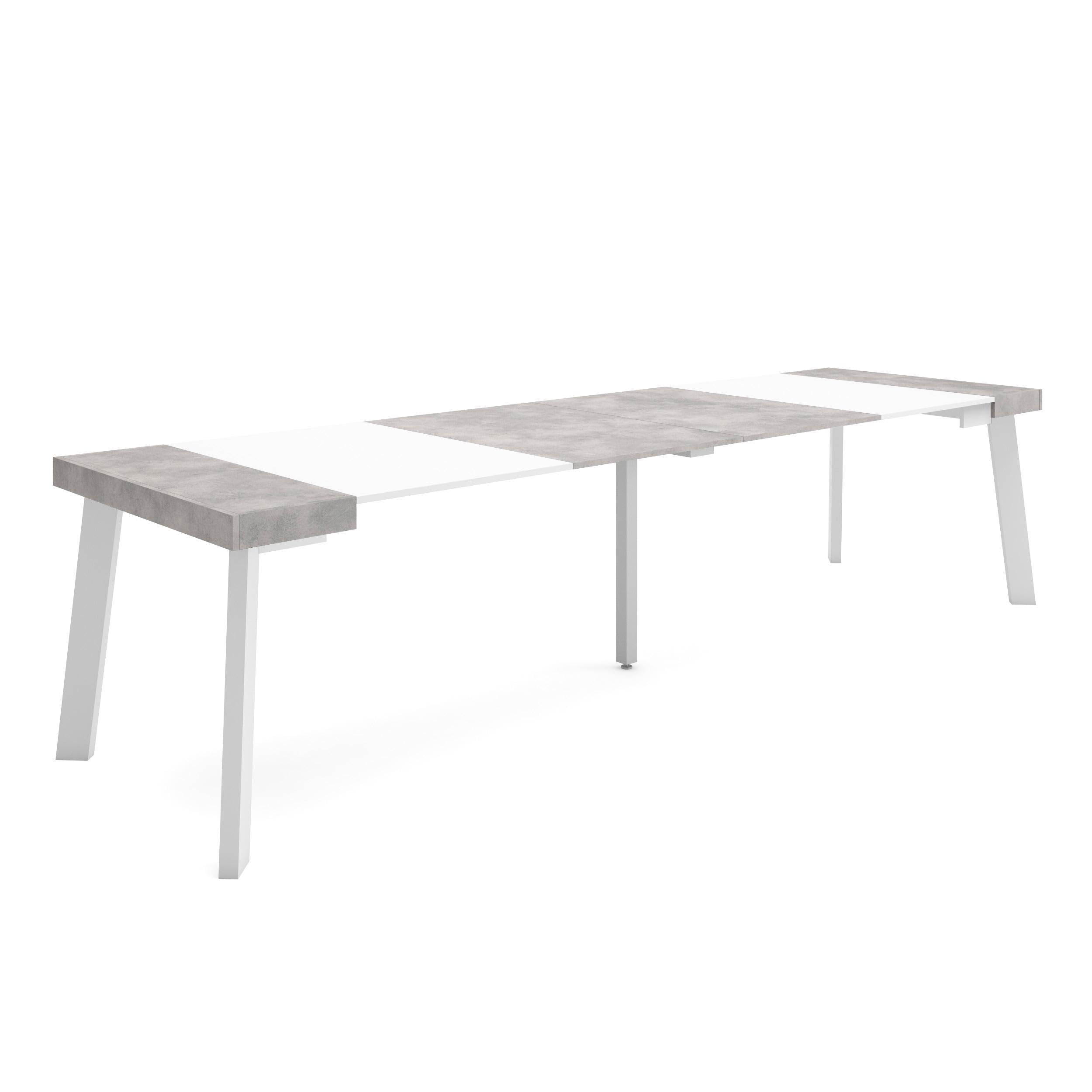 Skraut Home | Table Console Extensible | Console Meuble | 300 | pour 14 Personnes | Pieds en Bois | Style Moderne | Blanc et Ciment