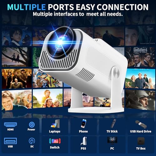 Image of [Projector 2026 Upgraded] Mini Projector Support 4K 1080P Auto Keystone 270Rotatable with WiFi 6 and Bluetooth 5.2 Projector Portable Compatibile with HDMI /TV Stick /Memory Stick /Laptop,White
