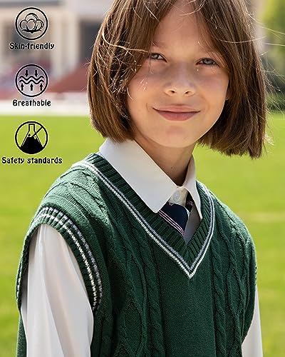 Image of JSTEX Boys Sweater Vest 100% Cotton Kids Uniform Vest V-Neck Sleeveless Knit Pullover for Boy Girls Toddler Size 4-14
