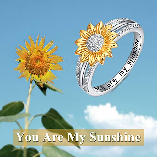 Yfn Sterling Silver You Are My Sunshine Sunflower Statement Ring With Cubic Zirconial Band Gifts (8) #TOP4