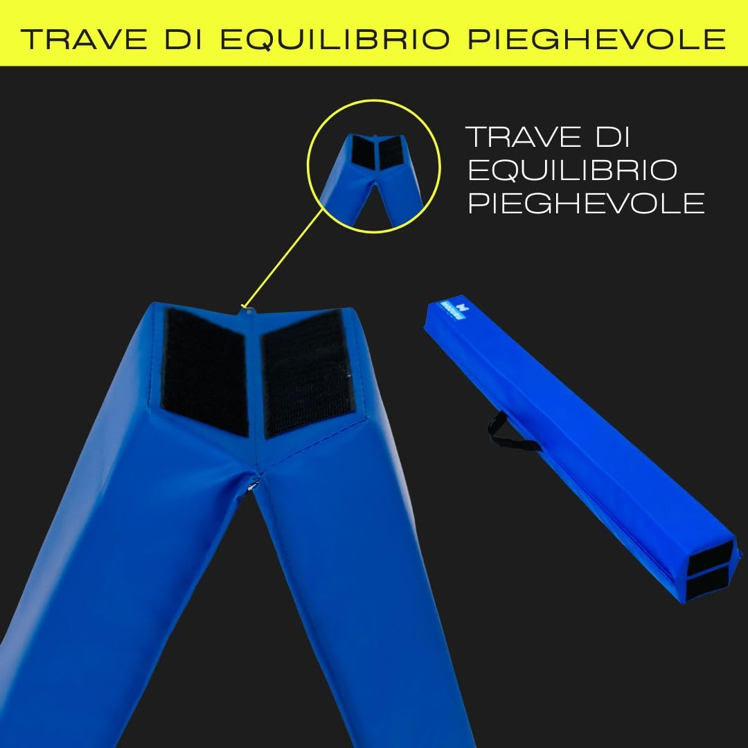 Trave di Equilibrio per Bambini 240cm | Imbottita, Sicura e Stabile | Design Pieghevole Portatile | Facile Pulizia, Blu, Vinile
