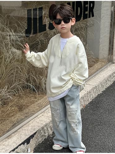 Boys Baggy Jeans Straight Leg with Pockets Elastic Waist Distressed Ripped Denim Pants Ideal for Everyday Wear2