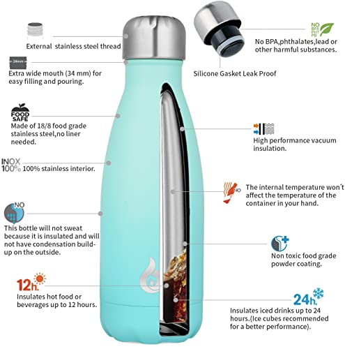 Image of BJPKPK 12oz Insulated Water Bottle Stainless Steel Water Bottles For Travel Keep Cold And Hot,Mint