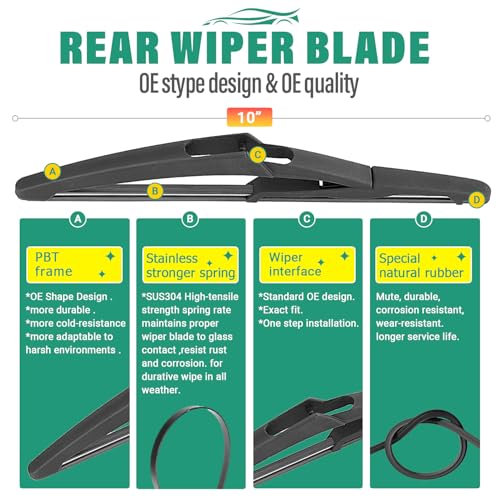 Image of 19 inch 18 inch 10 inch Windshield Wiper Blades Replacement for Mini Cooper R56 2007-2012,F55 F56 2014-2024,R50 R53 2005-2006 Premium All Weather Front Rear Wipers Set - OEM Quality (Pack of 3)