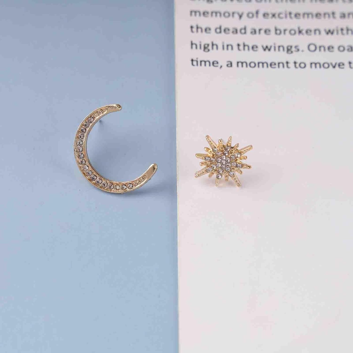 Vintage Crystal Moon Star Stud Earrings Rhinestone Star Earrings CZ Crescent Moon Earrings Gold CZ Northstar Stud Earrings Jewelry for Women - Image 4