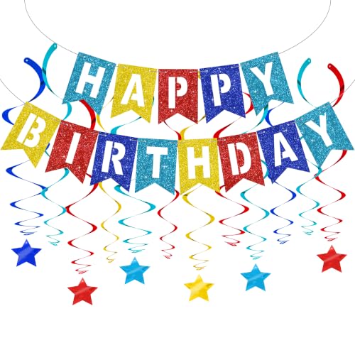 Image of BEISHIDA Red Blue Gold Happy Birthday Banner for Kids Paw Birthday Decor