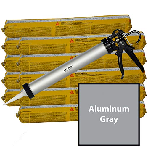 Sikaflex WS-295, Silicone Building Sealant, Commercial Grade, Structural Glazing Sealant, 20oz Sausage Tubes, Half Case(10), Aluminum Gray, AWF PRO Heavy Duty 20oz Sausage Gun