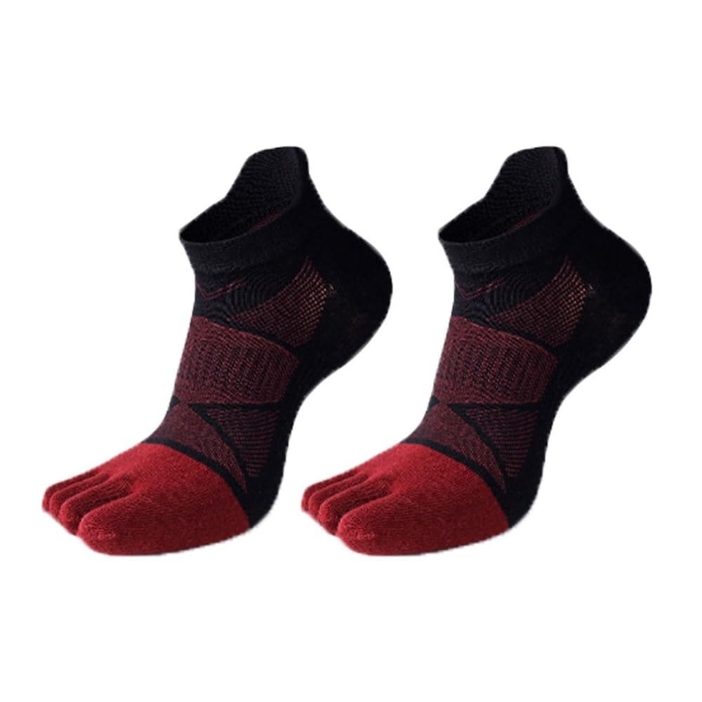 Chaussettes de sport cinq doigts en pur coton rouge respirant pour hommes