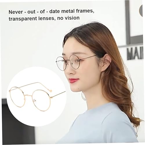 Miniatura 7 de nicylin Gafas redondas Lente transparente Marco de metal Gafas retro Gafas decorativas Gafas doradas Marcos, Dorado