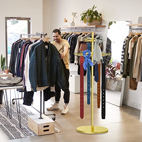 Floor Standing Belt Hanger, Metal Men Closet Display Stand Organizer, Ties Scarf Rack Shawls Purse Shelf For Clothing Bedroom Store Retail Business, Space Saving #TOP1