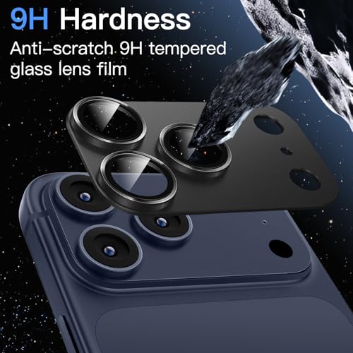 Image of JETech Camera Lens Protector for iPhone 17 Pro Max 6.9-Inch, Full Coverage 9H Tempered Glass Ring Cover, Matte Metal Plate, Case Friendly, 1-Pack (Black)