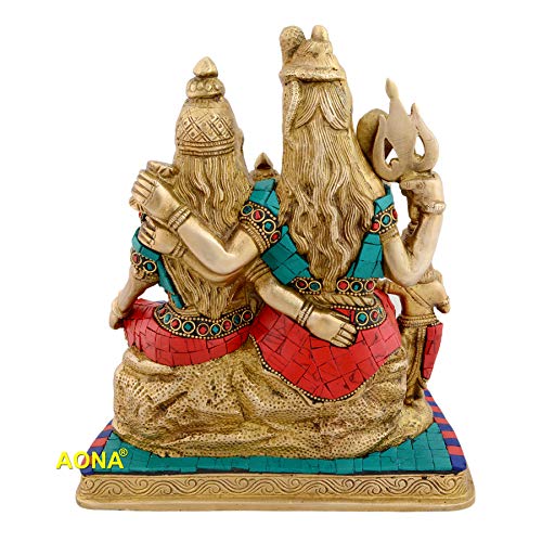 Image of AONA Brass Shiva Parvati Shiv Parivar Bholenath Shankar Bhagwan Ganesh Family Murti Idol Statue Sculpture Multicolor Home Decor Height 10 Inches