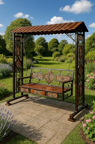 Image of Habiba Art Store Swing Jhula Chair, Hammock, Outdoor - 3 Seater Solid Wood & Iron Swing Jhoola Swing Jhula, Hammock Jhula, Cradle for Relaxing Outdoor Seating