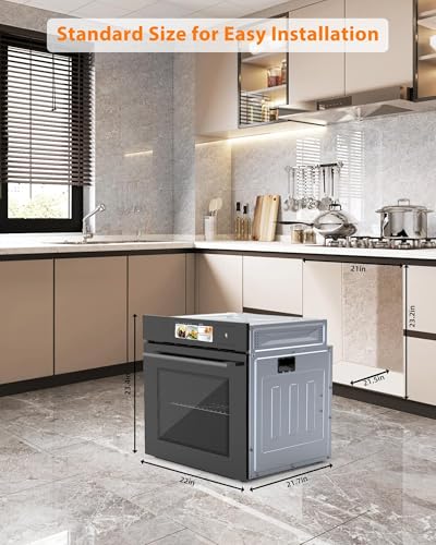 24In Built-in Steam Oven,70L Electric Wall Oven with TFT Display & Air Fry,1℃ Precision,108 Menus,Enamel Cavity