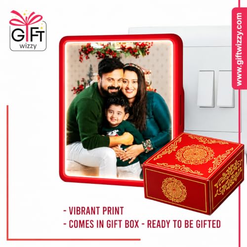 Image of Personalized Square Night Lamp with Custom Photo & Text | 4 x 4 Inch Plastic Night Light | Plug-in AC Powered | Custom Gift for Birthday, Anniversary, Home Decor & All Occasions (Red)