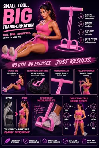 Image of Pull Reducer Bands 4 Tubes Body Pedal Exerciser Yoga Crossfit Exercise, Arm Exercise, Body Building Training Men and Women (Pink Pull Reducer)