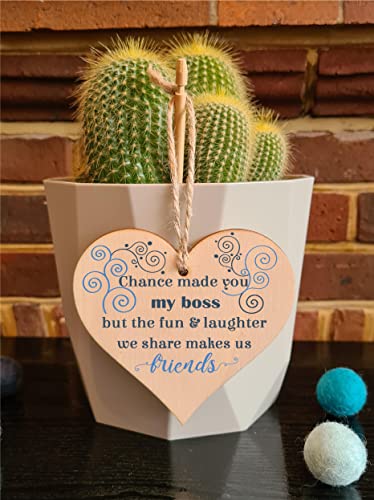 Handmade Wooden Hanging Heart Plaque Gift for your Boss or Manager Keepsake for Friend, Brown, Approx. 10 x 9.5 cm - Image 4