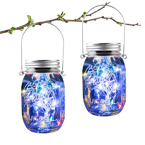Solarlampen für Außen, Aotlet 20LED Solarleuchten für Außen für Garten, Bäume, Terrasse, Weihnachten, Partys, Balkon, Hochzeitsdeko, Geburtstagsdeko (Mehrfarbig) 2 Stücke Solar Einmachglas Lichter Cover