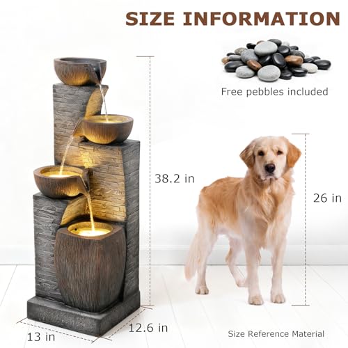Image of 38.2 inch Tall Water Fountain Outdoor Garden 4 Tiers Modern Fountains