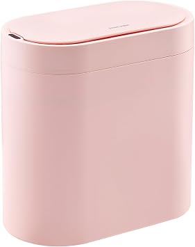 SYNCVIBE Bathroom Trash Can with Lid, 2 Gallon Slim Smart Garbage Can Pink